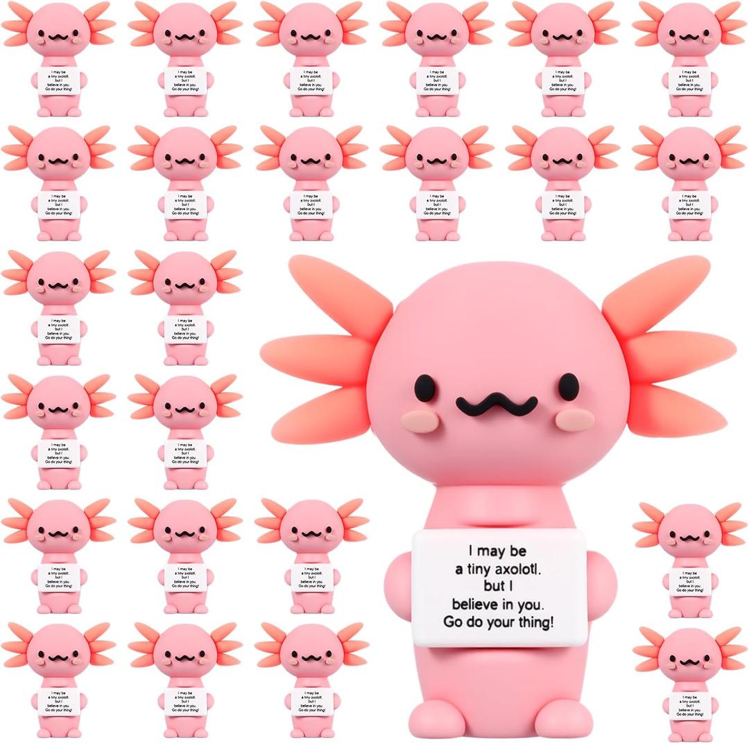 Gejoy 25 Pcs Mini Rubber Axolotl Toys Positive Gifts Mini Axolotls Decorations and Encouragement Birthday Motivational Gifts for Colleague Staff Teacher