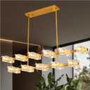 48 inch Golden Modern Crystal 22 Head Dining Room Pendant Light, semi Embedded Double-Layer Ceiling Light, Suitable for Kitchen Island, Farmhouse, Dining Room, Living Room