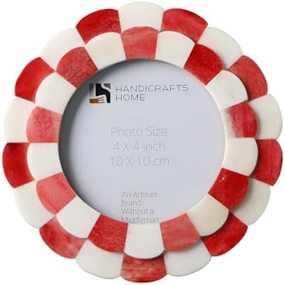 Handicrafts Home Photo Picture Frame - 4" x 4", Round Handmade Gift Photo Frames - Red & White