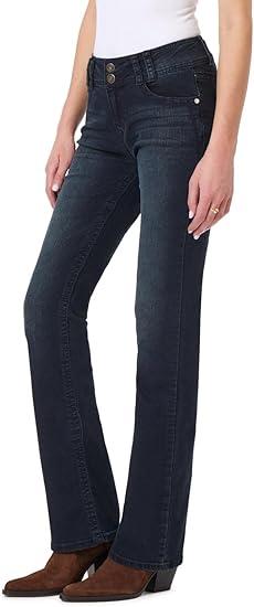 WallFlower Luscious Curvy Bootcut Jeans for Women, Mid-Rise Insta Stretch Denim, Size-Inclusive Juniors Jeans, Black Berry, 11 Long