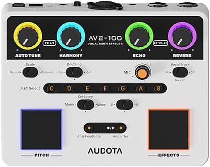 AUDOTA AVE100 Multi Effect Vocal Processor Triple Intelligent Loop Cancellation, OTG Audio Interface for Singers, Podcasters, Live Streaming & Home Studio