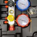 JIFETOR 4 Way AC Manifold Gauge Set, HVAC Diagnostic Refrigerant Charging Tool for Auto Household R404A R134A R410A, with 5FT Hose, Adjustable Quick Coupler, Adjustable Can Tap, Tank Adapters