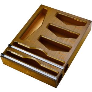 Bamboo Food Bag Organizer with Foil and Plastic Wrap Organizer, Kitchen Drawer Organizer, Wrap Dispenser with Cutter, for Gallon, Quart, Sandwich, Snack Bags and 12" Roll (Vintage Brown)