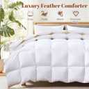 Cosybay Full Size Feather Down Fiber Comforter - Ultra Soft 100% Cotton Duvet Insert, All Season Hotel Luxury Bedding with Corner Tabs, 82"x86" White