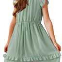 Arshiner Girls Summer Dresses Ruffle Sleeve A-Line Sundress Casual Elegant Dresses (11-12 Years, Light Green)