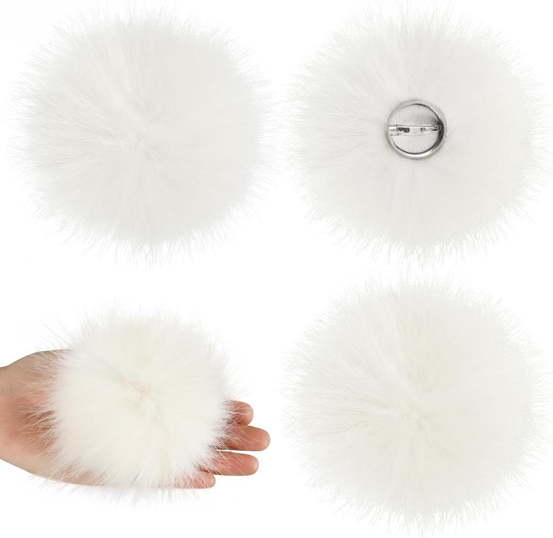 4 Pack 4 Inch Plush Rabbit Tail Fluffy Bunnies Tail Pin Rabbit Costume Accessories for Easter Halloween Cosplay Party Deocr (White)