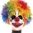 Latex Clown Mask with Colorful Hair Wig Red Nose Halloween Clown Costume Creepy Cosplay Dress Up Halloween Adult Teens Masks Unisex Role Play Party Props