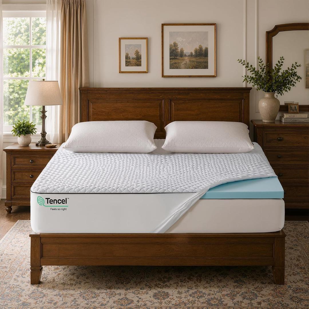 Queen Memory Foam Mattress Topper,Dual Layer Gel Memory Foam & Cooling Pillow Top Mattress Pad Cover for Pressure Relief and Medium Support,CertiPur-US Certified