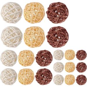 21 Pcs/lot Mixed 3 Colors Rattan Wicker Balls Vase Fillers for Wedding Party Christmas Decoration, Assorted Three Size(3cm/5cm/7cm) (White, Coffee, Nature Color)