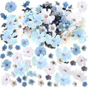 Geosar 120 Pcs Artificial Flowers Bulk Mini Silk Flower for Crafts Fake Small Flowers Heads Floral Arrangement Decor for Spring DIY Wreath Wedding Bouquet Decoration(Blue,Fresh Style)