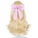 Wiggy Mermaid Blonde Wig with Pink-bow Hair Clip, 22.8 Inch Long Blonde Wavy Princess Wigs + Cap for Halloween Costume Party Cosplay