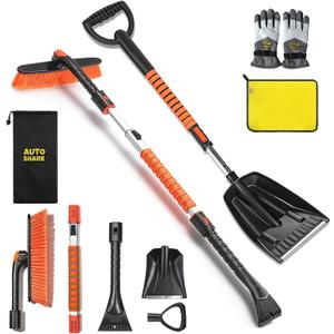 7 in 1 Snow Shovel & Snow Brush Kit, 47.2" Ice Scrapers & Snow Shovel Kit, Car and 360 Pivoting Car Scraper Snow, 7 in 1 Extendable Snow Brush with Foam Grip Glove.