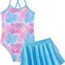 Vieille Little Girls Swimsuit Cute Kids Quick Dry Swimwear with Skirt 3-8 Years (5-6 Years, Mermaid)