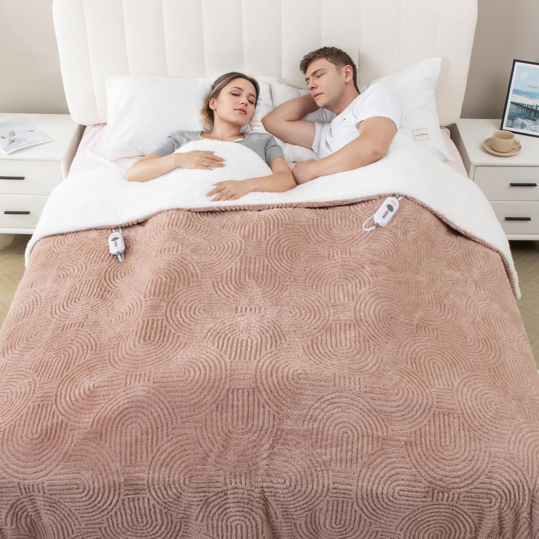 Heated Blanket King Size - 100"x90" Cozy Soft Jacquard Heating Blanket with 4 Heat Levels & 10 Hours Auto-Off, Jacquard Fleece, Overheating Protection, Warm Gifts, Brown