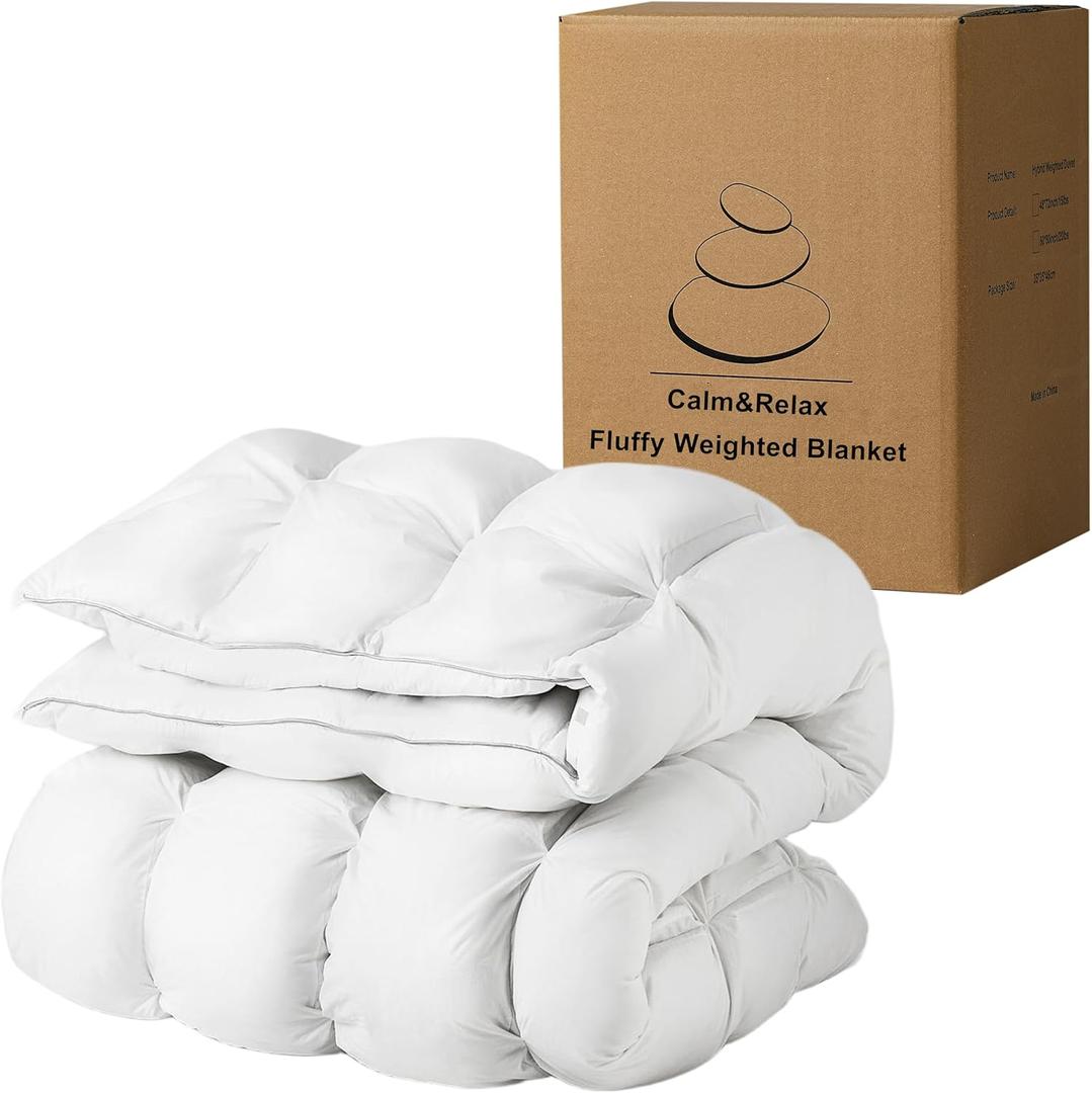 Calm&Relax Weighted Duvet Blanket: 2-in-1 Reversible Hybrid, Machine Washable with Cotton Fluffy Comforter & Heavy Side, 9-Layer Breathable for Hot Sleepers, Twin 15 lbs (48"x72")