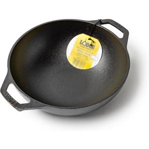 Lodge 9 Inch Cast Iron Mini Wok with Dual Loop Handles  PFAS FREE Pre-Seasoned Small Stir Fry Pan  Stovetop & Oven Safe Heavy Duty High-Heat Retention Pan  Made in USA