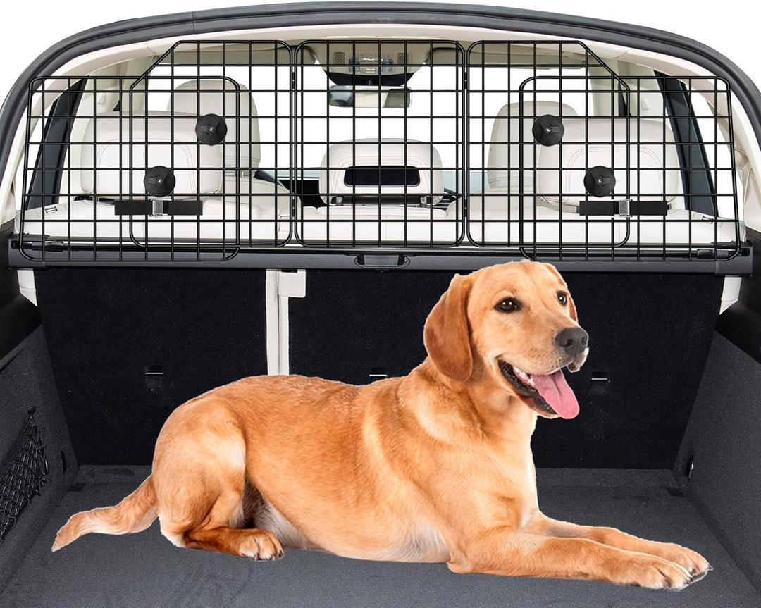 Dog Car Barrier for SUVs, Van, Vehicles, Adjustable Large Pet Barriers, Universal Fit Heavy-Duty Wire Mesh Dog Guard, Foldable Safety Car Divider Gate for Truck Cargo Area (61.9 Inch [Triple Folding])