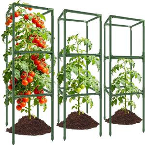 3 Pack Square Tomato Cages, 49'' Tall Heavy Duty Steel Tomato Trellis Kit for Garden, Plant Support Tower Stakes Cucumber Pepper Trellis for Climbing Vegetable Flowers