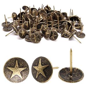 YuGtcen 100pcs Upholstery Tacks, Decorative Nails Thumb Tacks Round Metal Upholstery Nails for Wood Upholstery Pins Retro Furniture Tacks (16x20mm, Star Bronze)