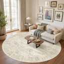 9x9 Beige Round Rug 9ft Living Room Circle Rug Vintage Round Area Rug Non Slip Indoor Carpet for Apartment