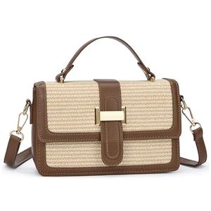 IDELCHOIS Straw Crossbody Purses Bags for Women, Top Small Summer Handbags Beach Vacation Clutch Leather Shoulder Bag, Brown