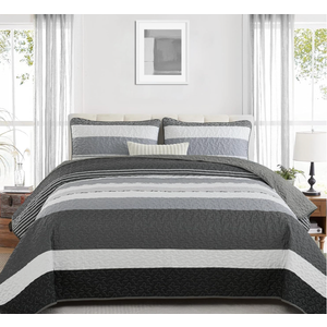 Dinjoy Black White Boho Quilt Set Queen,Dark Grey Striped Bedspreads Queen Size 3 Pieces Quilts Mens Bedding Sets Lightweight Coverlet Set with 2 Pillowcases Farmhouse for Fall Winter,  Only Blanket