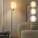 Modern Floor Lamps with 3 Color Temperatures, Minimalist Pole Lamp with Square Linen Shade & Flat Base for Living Room, Bedroom, Office or Kids Room (White)