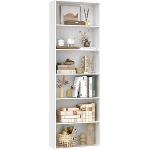FOTOSOK 6-Tier Open Bookcase and Bookshelf, Freestanding Display Storage Shelves Tall Bookcase for Bedroom, Living Room and Office, White