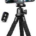 Aureday Phone Tripod, Flexible Tripod for iPhone and Android Cell Phone, Portable Small Tripod with Wireless Remote and Clip for Video Recording/Vlogging/Selfie Black
