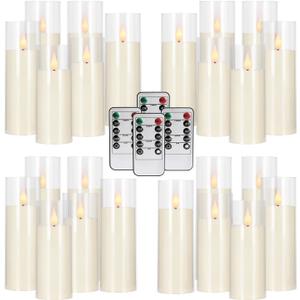 24-Pack Acrylic LED Flameless Pillar Candles with Remote & Timer, Battery Powered - Perfect for Indoor/Outdoor Decor, Wedding, BBQ and Gift - Easily Create a Magical Atmosphere (Ivory)