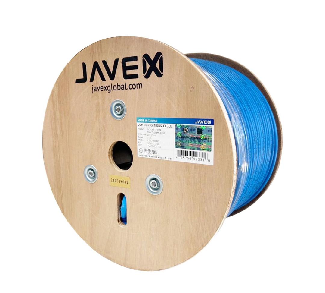 JAVEX 23AWG CAT6A Ethernet Cable Wire 100% Shielded FTP [UL CMR Riser, for PoE++] Made in Taiwan Solid Pure Copper 750MHz, ETL Listed, 500 Feet, Blue