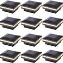 Dynaming 12 Pack Solar Post Lights, Outdoor Solar Powered Decorative Post Cap Light, Black Shell & Warm White LED Lighting for Fence Deck Patio, Only Fit 3.5"x3.5" Wooden Posts