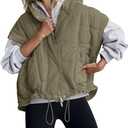 Nirovien Womens Oversized Puffer Vest Sleeveless Quilted Jackets Button Zip Up Hoodie Poncho Coats with Pockets (Medium, Light Grey Green)