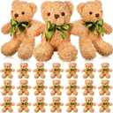 HyDren 24 Pcs Bear Stuffed Animals Bulk Cute Bear Plush Doll for Kids 10 Inch Children's Sleeping and Playing Toy Preschool Animals with Bow Bulk Gift for Girls Boys Birthday(Brown)
