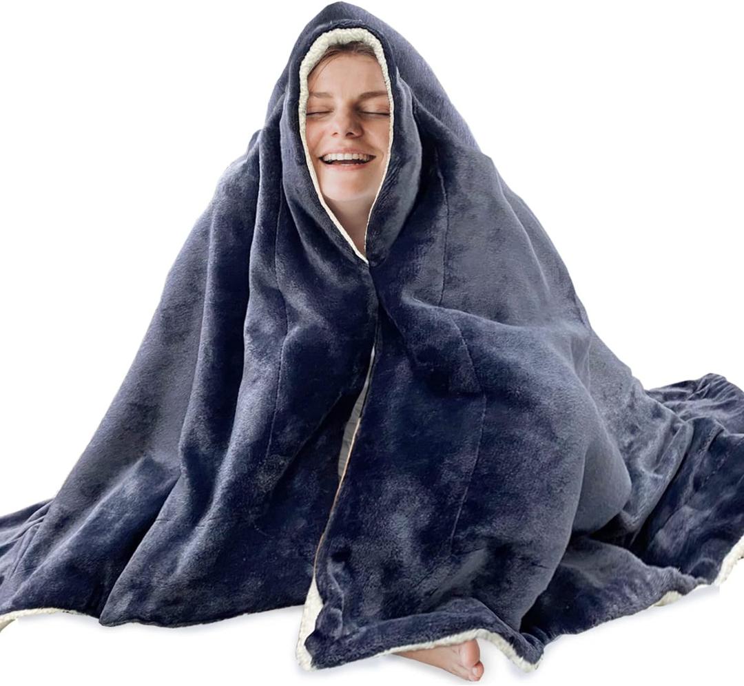 Fara Day Blanket for Sleeping, Big Size 50IN * 60IN (127CM * 152CM) Thick Fara Day Blanket for Belly, Warm White Berber Fleece and Navy Blue Flannel with Fara Day Fabric
