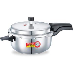 Prestige 5L Alpha Deluxe Induction Base Stainless Steel Deep Pressure Pan, 5.0-Liter, Silver