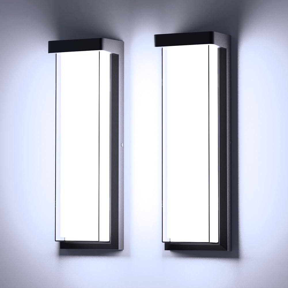 Sytmhoe LED Outdoor Wall Light Fixture,16in Dimmable Modern Porch&Patio Wall Light Fixture,6000K Black Exterior Sconce Light Mounted for House Garage Porch Courtyard(2Packs) (6000k Cool White)