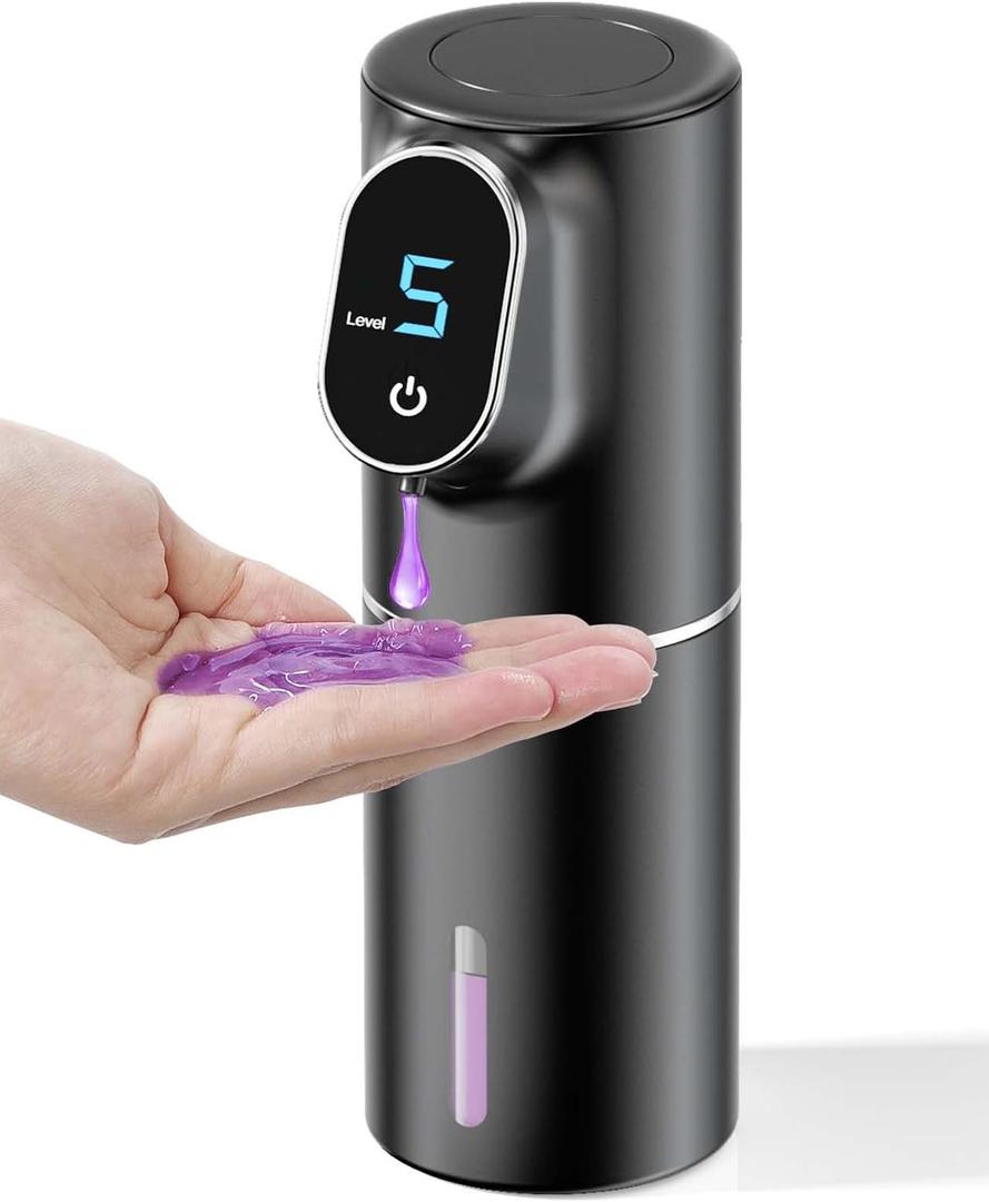 Automatic Soap Dispenser,Kitchen Bathroom,Modern Smart Home,USB Type-C Rechargeable,Long Battery Life,Hands-Free Touchless,5-Level Adjustable,320ML 10.8OZ,IPX6-Waterproof(Gel-Black)