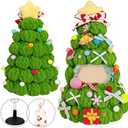 2026 New Christmas Clothes for LABUBU 17cm Doll (NO Doll), Stand and Package Handcrafted One-Piece Christmas Tree Figures Clothes - Poms and Bows (Green), Cute Set Compatible with Standing Sitting