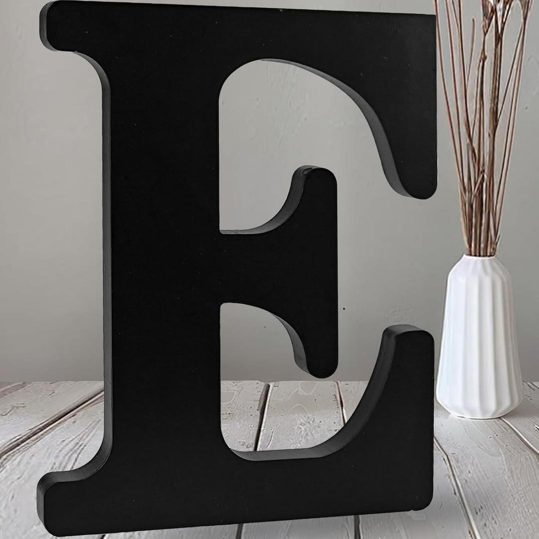 AOCEAN 12 inch Black Wood Letters Unfinished Wood Letters for Halloween Decorative Standing Letters Slices Sign Board Decoration for Craft Home Party Projects (E)