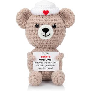 Crochet Bear Nurse Gift, Inspirational Positive Nurse Thank You Gift Support Crochet Animal Handmade Bear Graduation for Her Women Appreciation