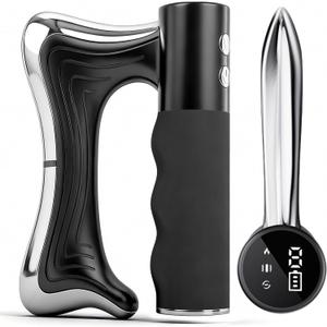 Heated Muscle Gua Sha Tool, Electric Fascia Knife with Vibration, Heat and Microcurrent, Portable Gua Sha Massager for Full Body Muscle Relaxation and Pain Relief (Black)
