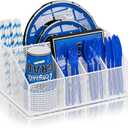 Metal Paper Plate Dispenser Holders, Disposable Paper Plate Utensils Holder for Party, Napkin Cups-Silverware Cutlery Holder Caddy for Kitchen Counter, White