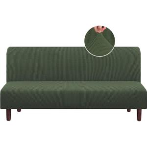 PrinceDeco Jacquard Futon Cover Stretch Armless Futon Sofa Cover Soft Futon Slipcover with Elastic Bottom Thick Sofa Bed Furniture Protector Covers, Machine Washable, Bronze Green