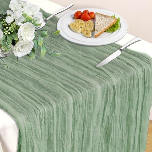 Sage Green Table Runner, 10Ft 120in Cheesecloth Table Runner, Gauze Rustic Cheese Cloth Table Runners for Wedding, Party, Baby Shower, Boho Table Runners for Christmas Thanksgiving Halloween Easter