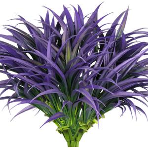 Ouddy Decor 20 Pcs Fake Outdoor Plants Artificial Grass Greenery Stems Faux Plastic Plants UV Resistant for Indoor Outside Garden Hanging Planter Pathway Porch Patio Window Box Home Decor, Purple