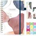 Ospelelf Undated Planner Daily Spiral Binding Weekly Monthly Hardcover Mini Planners with Stickers 12 Months Productivity Aesthetic Journey Booklet Size Brown Set of 2
