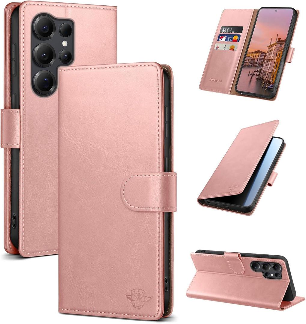 Wallet Case for Samsung Galaxy S25 Ultra with RFID-Blocking Credit Card Holder, PU Leather Folio Flip Cover Women Men Protective Phone Case Compatible with Samsung S25 Ultra, Pink