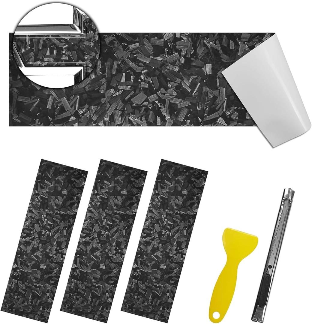 QianBao Compatible with Black Forged Carbon Fiber Vinyl Wrap 11.8" x 4" Chevy Bowtie Emblem Wrap Kit with Spatula and Cutter 3 Pcs Universal Logo Overlay