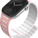 Magnetic Watch band Compatible with Apple Watch for Men Women 38mm/40mm/41mm/(42mm-Series 11 10), Silicone Sport Strong Strap for iWatch Series 11 Ultra 3 Ultra 2 Se 10 9 8 7 6 5 4 1 (02-White/Pink)
